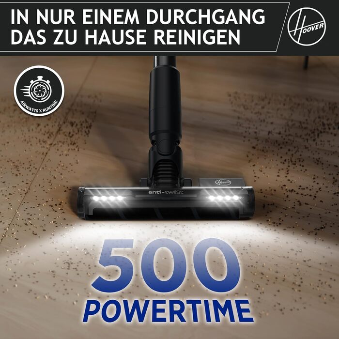 HOOVER ультралегкий акумуляторний пилосос для шерсті тварин, з LED-підсвіткою, антизаплутуванням волосся, 2в1 бездротовий пилосос для домашніх тварин із функцією ущільнення для збільшення місткості пилозбірника у 3 рази, 500 POWERTIME [HF201P]