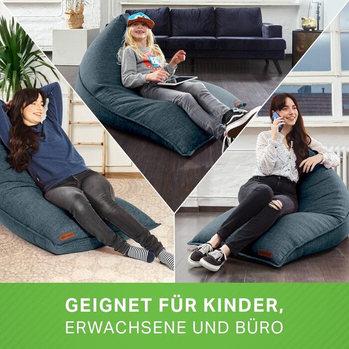 Сидіння-мішок Green Bean Трикутний 150x100x100 см, 220 л, блакитний, м'який, наповнювач EPS, знімний чохол, для дому, підлоги, XXL