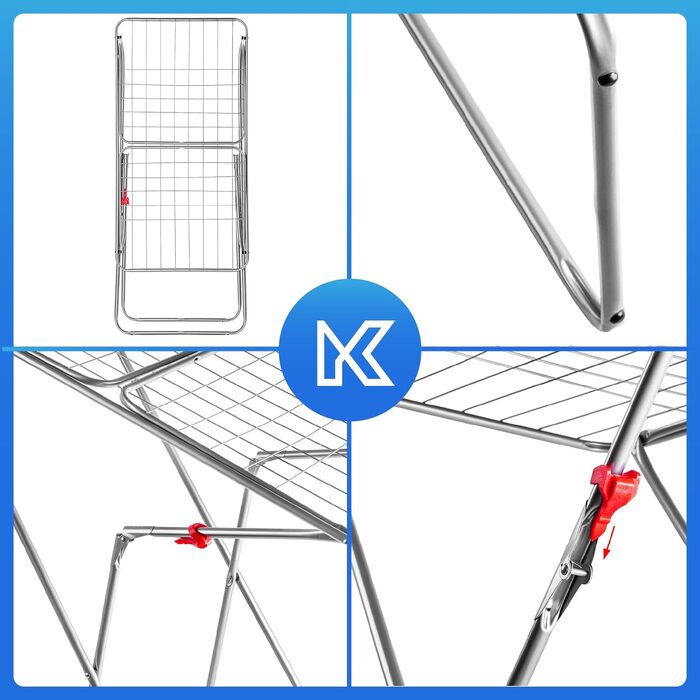 Сушарка для білизни KADAX, 180x55x101 см, металевий розкладний флюгельний сушар, стійкий, сріблястий