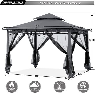 ABCCANOPY Павільйон садовий 3x3,6 м для терас та заднього двору, захист від сонця та дощу (з москітною сіткою, темно-сірий)