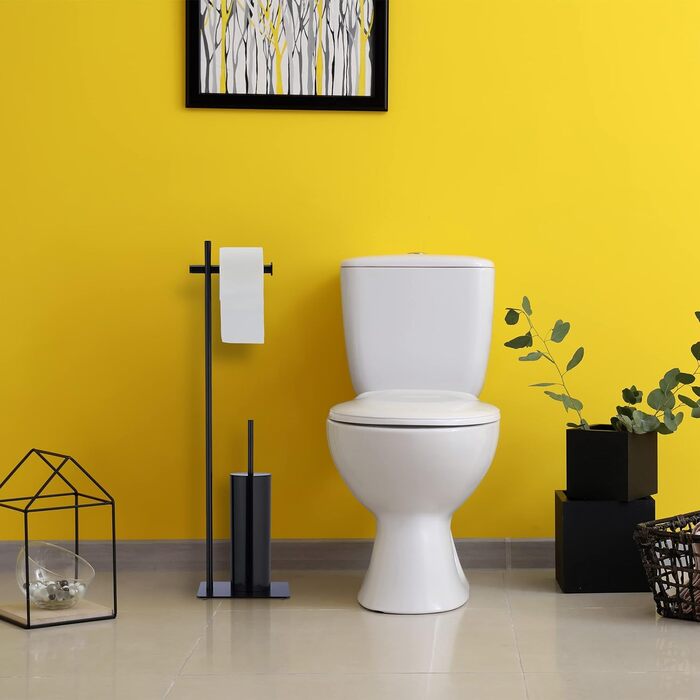 WC гарнітур Relaxdays, підлоговий, тримач для туалетного паперу з підставкою для щітки, 78x20x20 см, з щіткою, сталь, чорний