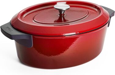 Чавунна жаровня Woll з кришкою та силіконовими ручками, 34x26 см, 7,5 л, для всіх типів плит, індукційна, духовка до 250°C, червона