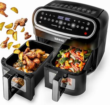 Аерофритюрниця Duronic AF24, подвійна, 9 л, 2400 Вт, 10 програм, сенсорне управління, без олії