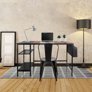 Робочий стіл / письмовий стіл WORKSPACE H I 120 x 60 см з бічною полицею, чорний / коричневий hjh OFFICE