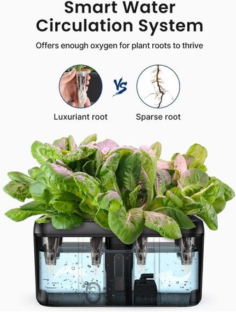 iDOO Система гідропоніки Smart Garden 8 Pods: Розумний сад для вирощування трав та овочів вдома, LED лампа, автоматичний таймер, регульована висота, чорний