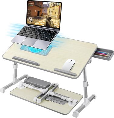 Стіл для ноутбука в ліжко, регульований, з підсвічуванням, з ящиком, 53x30 см, Бежевий