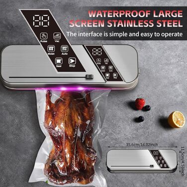 Вакууматор з УФ-стерилізацією Profi Food 15 л/хв, 5-в-1 + 100 пакетів BPA-free, для Sous-Vide та Meal Prep, ширина запаювання 6 мм