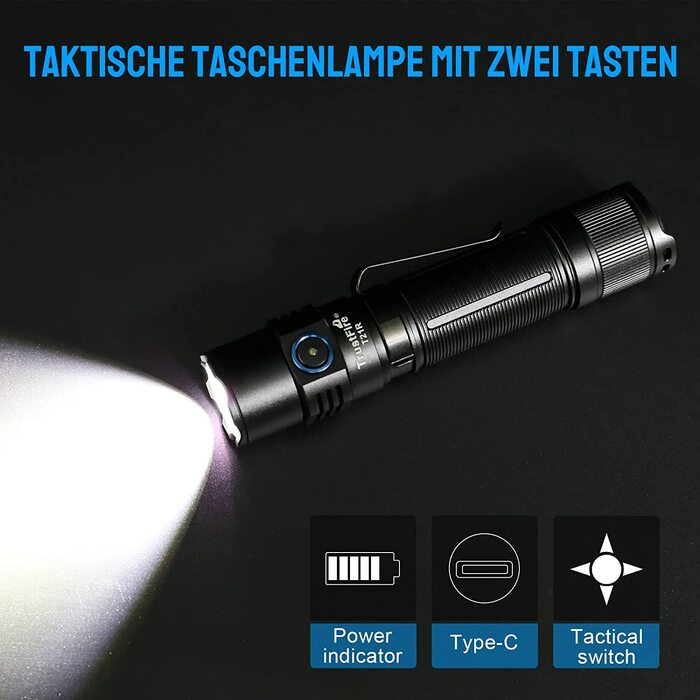 Ліхтарик TrustFire T21R LED 2600 люмен, акумулятор 5000мАг, 5 режимів, IPX8 водонепроникний, тактичний, для кемпінгу, туризму, надзвичайних ситуацій, коричневий