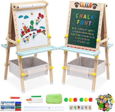 Дитяча мольберт Kinder Tafel з регулюванням висоти, двосторонній, з паперовою рулонною дошкою, літерами та цифрами, аксесуарами для дітей 2-8 років