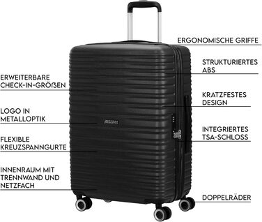 Набір валіз American Tourister Aerotech (3 шт.) – ручна, середня, велика, розширювана, з TSA-замком, блакитний (Metallic Navy) / чорний (Metallic Black)