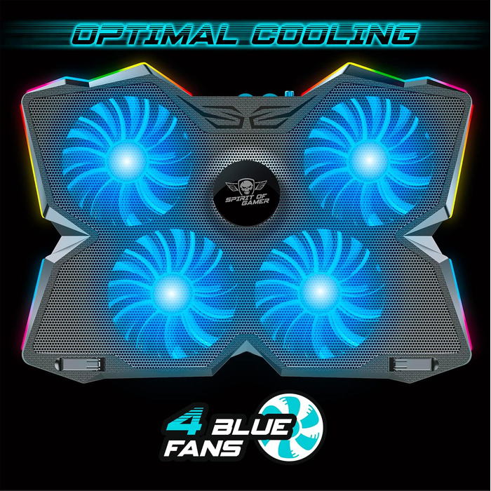 Охолоджувач для ноутбука Spirit of Gamer AIRBLADE 500 (10-17 дюймів), 4 тихі вентилятори, RGB підсвітка, сумісність з PC, PS5, PS4, Xbox