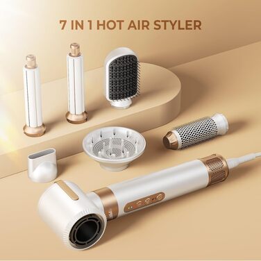 UKLISS Hairstyler 7 в 1: Професійний фен-щітка, стайлер для волосся, повітряна щітка, випрямляч (110 000 RPM) - білий подарунковий набір для жінок