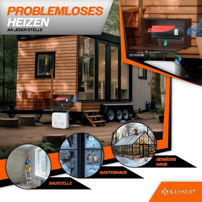 Автономний дизельний обігрівач KESSER 8кВт 12В/24В з LCD-дисплеєм, таймером та пультом керування, повітряний підігрівач з глушником та термостатом (Червоний)
