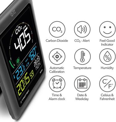 Вимірювач CO2 Trotec BZ30 – монітор якості повітря, вологості та температури, діапазон вимірювання 0-9999 PPM, похибка +-75 PPM + 5%, даталогер на 50000 вимірювань (з індикатором комфорту)
