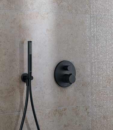 Універсальна ручна душова лійка Duravit, кругла, чорний мат, режим Rain, силіконові насадки для легкого очищення
