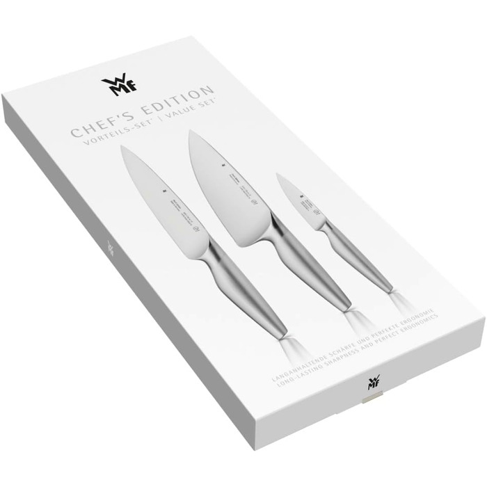 Набір кухонних ножів WMF Chef's Edition (3 предмети), ковані, зі спеціальної сталі Performance Cut у дерев'яному боксі, Made in Germany