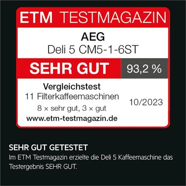 Кавоварка AEG CM5-1-6ST Deli 5, 1,5 л, нержавійка, програмований таймер, підтримка тепла, захист, індикатор рівня води, антикрапельна функція