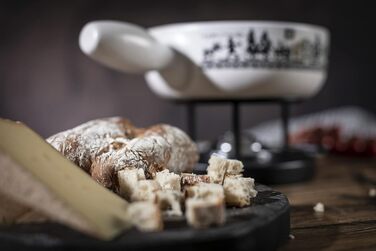 Набір для фондю з сиру KUHN RIKON Alpenweide, 23 см, кераміка, для індукції, з підставкою, пальником і виделками, білий