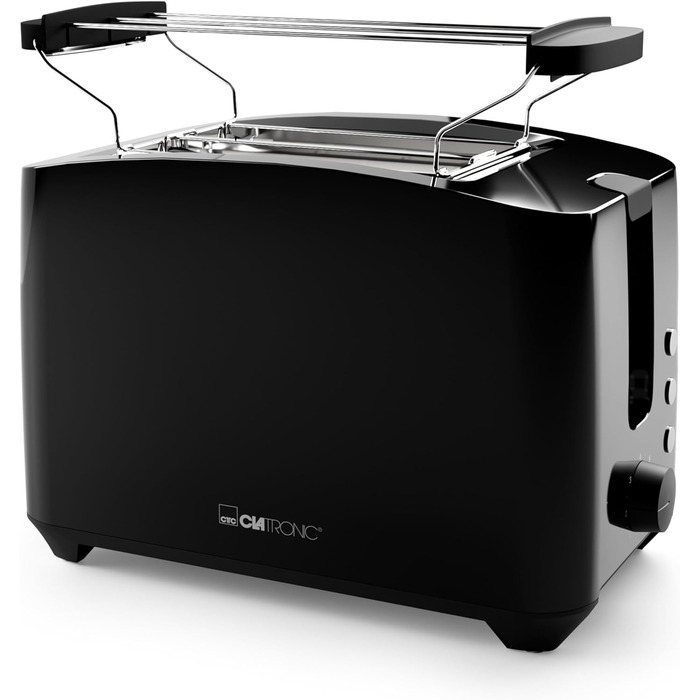 Тостер Clatronic TA 3801, 2 відділення, з підставкою для булочок, функції розморожування і підігріву, чорний