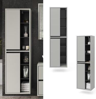 Пенал для ванної Vicco Viola, антрацит, 50x170 см, з дверцятами і відкритими полицями