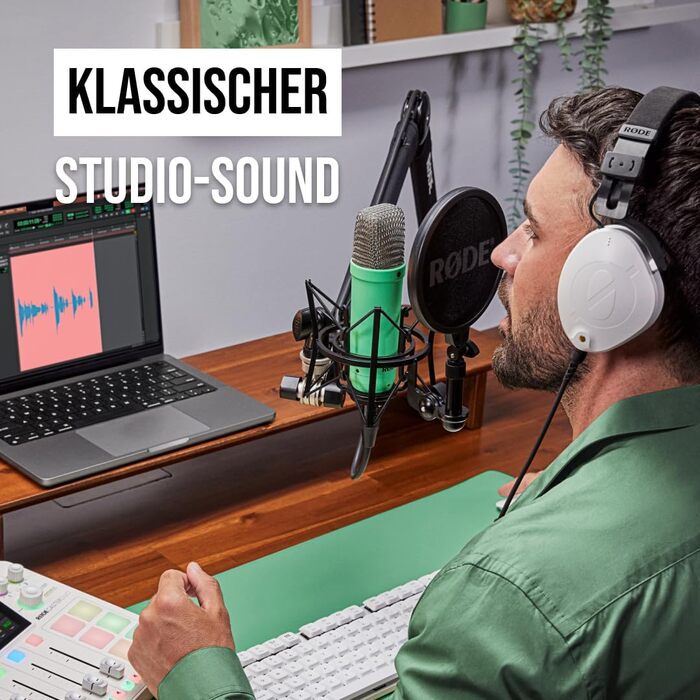 RØDE NT1 Signature Series студійний конденсаторний мікрофон з великою діафрагмою, shockmount, поп-фільтром та XLR-кабелем для музики, вокалу, стрімінгу й подкастингу (зелений)