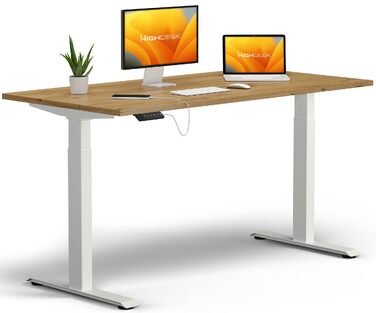 Електричний підйомний стіл KRIEG HighDesk Basic: регульований стіл для роботи сидячи та стоячи (160 x 80 см, білий + дуб)