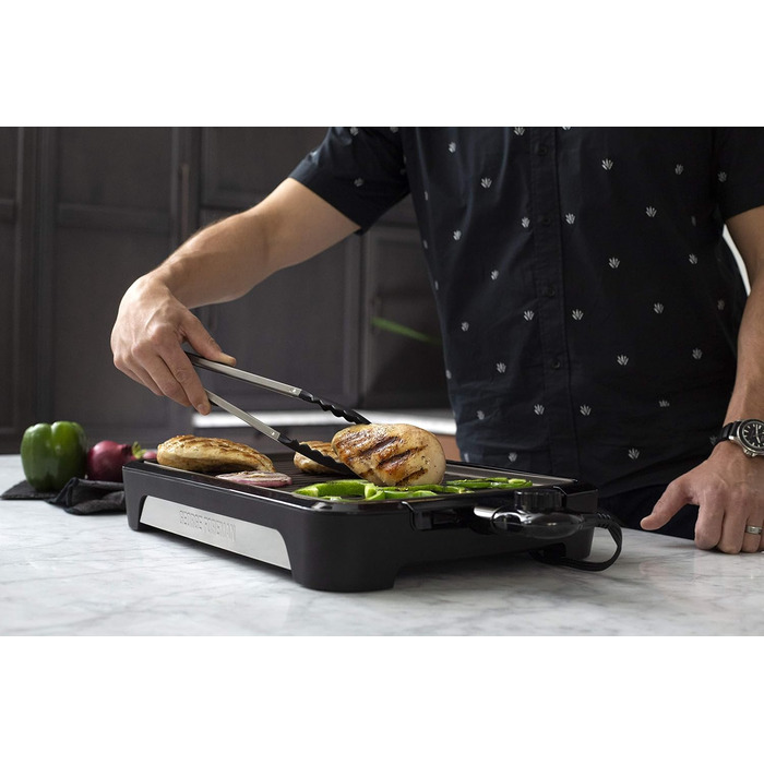 Електричний гриль George Foreman Smokeless для дому, бездимний, антипригарний, з піддоном для жиру, регулятором температури, вертикальне зберігання, модель 25850-56