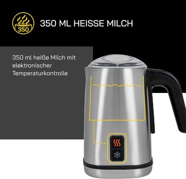 Електричний спінювач молока GUTFELS MILK 5010, 350 мл, нержавіюча сталь, тефлонове покриття, контроль температури, холодне/гаряче спінювання, LED, 500 Вт