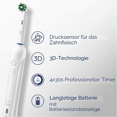 Електрична зубна щітка Oral-B Pro 1 750 від Braun, біла (1 насадка, дорожній футляр)