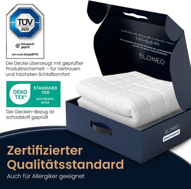 Обтяжена ковдра ELONEO NEU 135x200 см, 11 кг, 100% бавовна, антистрес-ковдра для сну з сертифікатами TÜV та Oeko-Tex