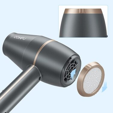Професійний фен для волосся CONFU 2200W з дифузором, іонізацією, 3 температури, AC мотор, насадки, сірий