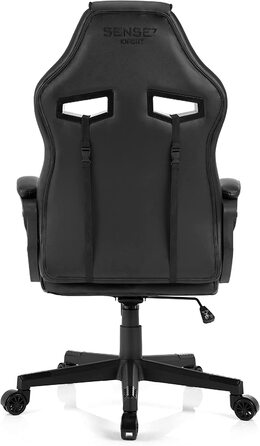 Ігрове крісло SENSE7 Knight, ергономічне крісло для геймерів з регульованою поперековою подушкою, механізмом гойдання, м'якими підлокітниками, PU-шкіра, до 120 кг, чорне, офісне комп'ютерне крісло
