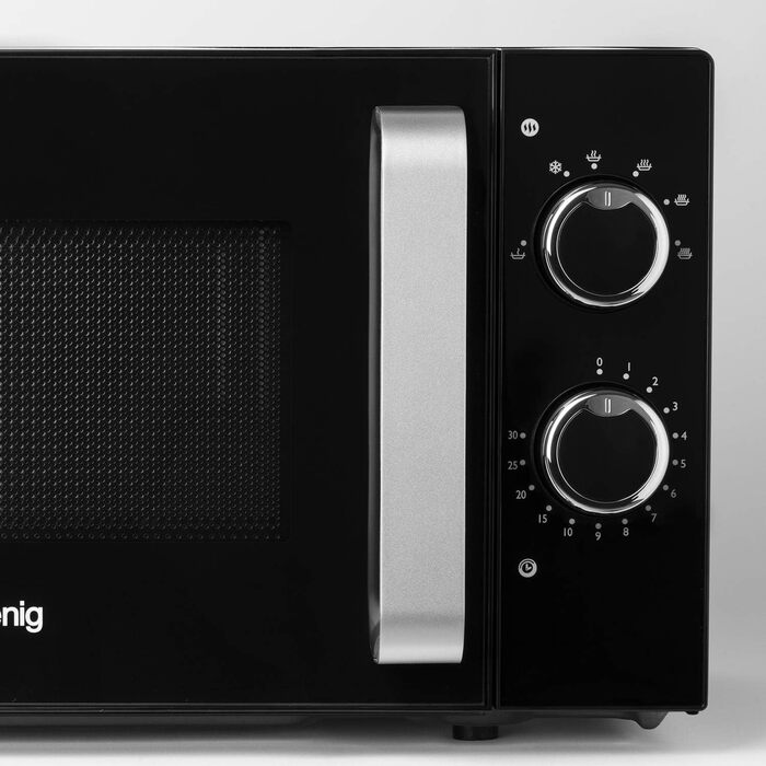 Мікрохвильова піч H.Koenig VIO8 20 л, чорна, компактна, 700 Вт, 5 режимів нагріву, розморожування, таймер 30 хв, діаметр тарілки 24,5 см