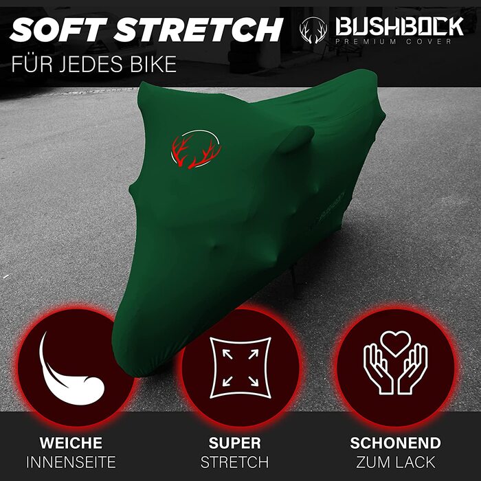 Преміум чохол для мотоцикла в приміщенні BUSHBOCK® — еластичний повітропроникний захист від пилу з оксамитового стрейч-тканини (XL-XXL, армійський зелений)