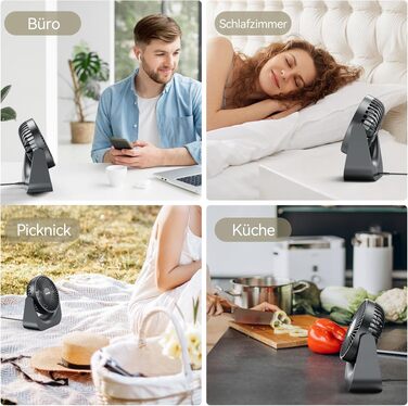 VOXON USB Настільний вентилятор міні з 5 швидкостями, тихий USB-вентилятор з кабелем 1.5м для офісу, дому, спальні. Без батарейок, сірий