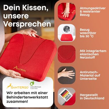 Ергономічна подушка для сидіння з піни memory foam (запатентована) для офісного крісла, автомобіля, інвалідного візка. Ортопедична подушка під сідниці та спину (червона)