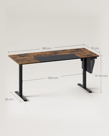 SONGMICS Регульований стіл SONGMICS Höhenverstellbarer Schreibtisch електричний, 160 x 70 см, з пам'яттю, vintagebraun-Mattschwarz, LSD026X01