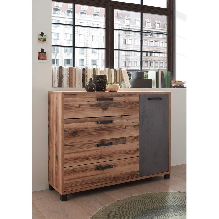 Комод Stella Trading DOVER для спальні, альпійський стиль, бетон, 125x96x38 см – сучасна тумба для зберігання