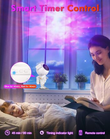 LED Проектор зоряного неба Астронавт, Планетарій Galaxy з таймером та пультом керування, Нічник для дитячої кімнати та вечірок, Біло-чорний