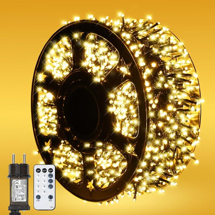 Світлодіодна гірлянда MAGGIFT Cluster 20м, 1000 LED, теплий білий колір, водонепроникна для вулиці та дому, з пультом, таймером та 8 режимами роботи