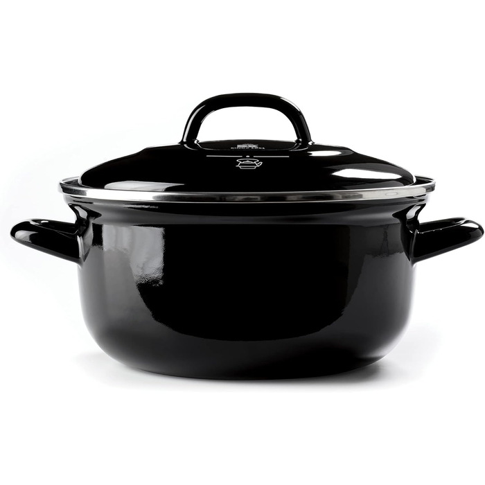 BK Indigo Каструля кругла емальована з кришкою, 24 см, 4,2 л, керамічне антипригарне покриття без PFAS, для індукції, духовки та посудомийної машини, чорна