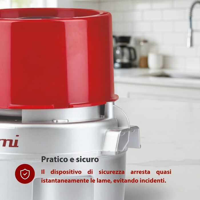 Подрібнювач Girmi TR20 600 Вт, 250 мл, з титановим покриттям, сірий/червоний, безпечний, для посудомийної машини