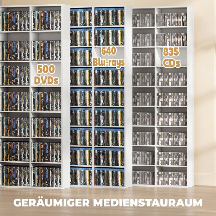 Стелаж для 835 CD або 500 DVD, медіаполиця для Blu-ray на 27 відділень з 21 регульованою полицею, білий
