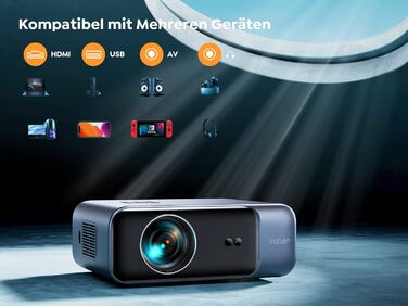 YABER LED проєктор 4K: 1080P Full HD, WiFi6, Bluetooth, автофокус, корекція трапеції. Підтримка PS5, смартфонів, ТВ приставок для домашнього кінотеатру та відпочинку на природі