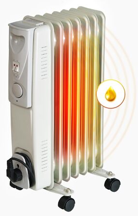 Електричний масляний радіатор BROLLUX 1500W, мобільний обігрівач з 7 секціями та термостатом
