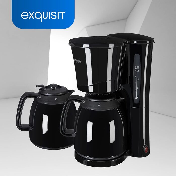 Кавоварка Exquisit KA 6502, 2 термос-чайники, 1x4 фільтр, 870 Вт, 10 чашок, автоматичне вимкнення, чорна