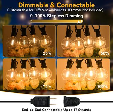 Гірлянда світлова LED 30,5м для вулиці, димована, G40, 52 лампи, вологозахищена, куляста форма, тепле світло 2700K