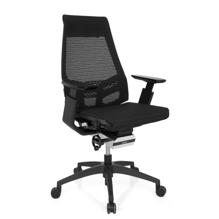 Офісний крісло GENIDIA SMART BLACK з сітчастою спинкою, чорний колір, hjh OFFICE
