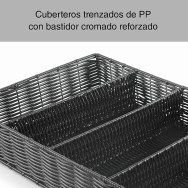 Органайзер для столових приборів Lacor RATTAN GN 1/1, поліпропілен, без BPA, хромована рама, підходить для посудомийки, 53x32,5x9 см, чорний, поліестер