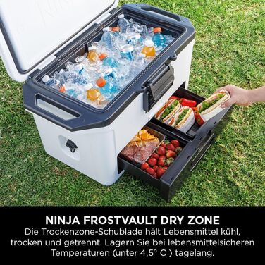 Преміум термобокс Ninja FrostVault 47 л, ізольована холодильна сумка, зберігає лід до 6 днів, інтегрована суха шухляда, для 80 банок, хмарно-білий FB151EUWH